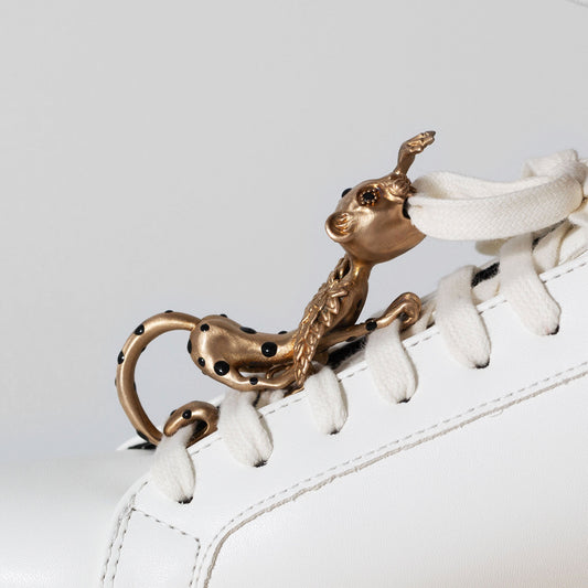 La Cheetah Mythique Shoe Accessory / Bronze & Black Hand-Painted Spots