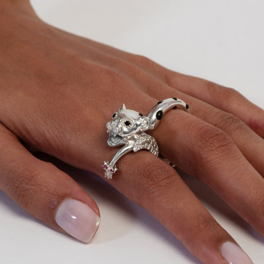 La Cheetah Mythique Ring / Silver and Black Hand-Painted Spots