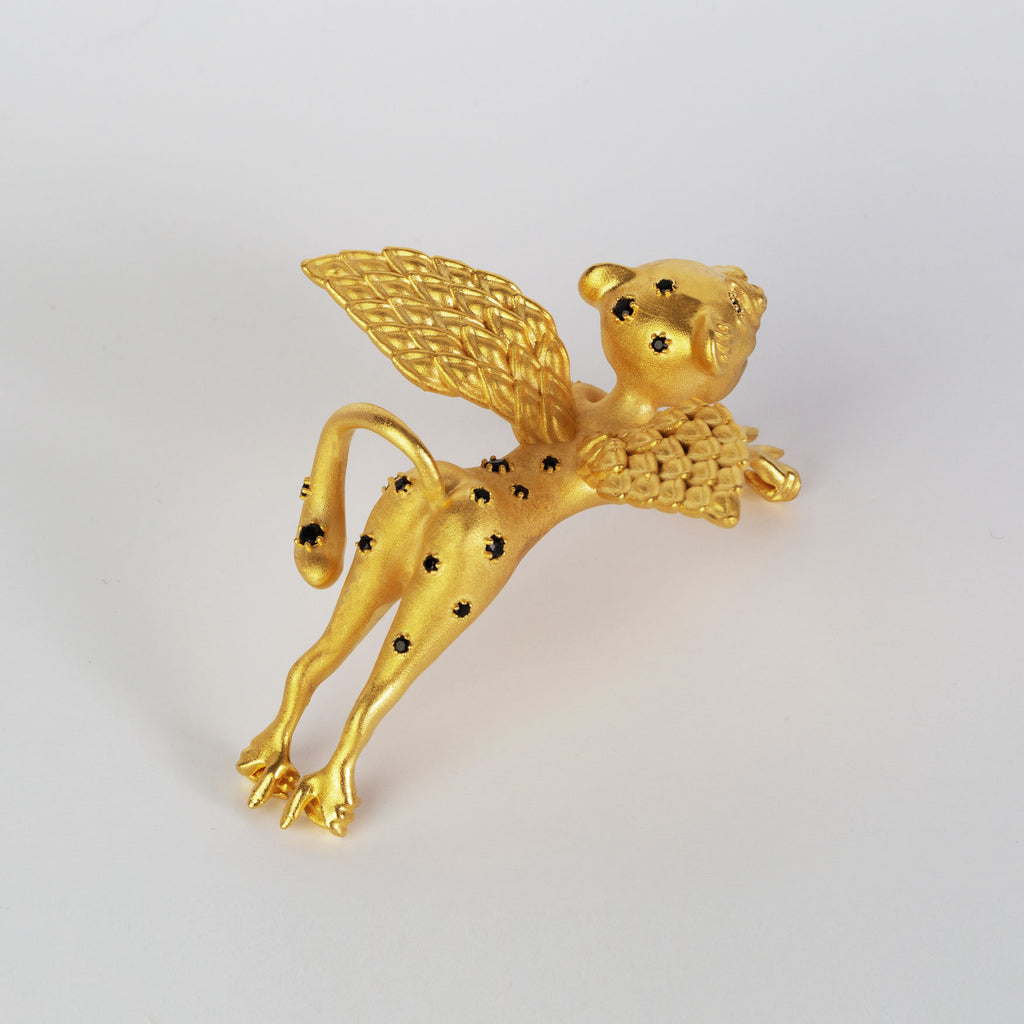 La Cheetah Mythique Shoulder Accessory / Gold Plated Brass & Black Spinel Spots