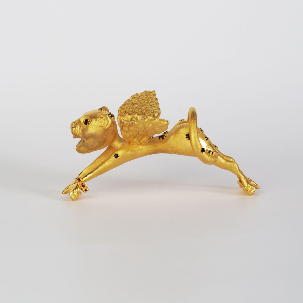 La Cheetah Mythique Shoulder Accessory / Gold Plated Brass & Black Spinel Spots