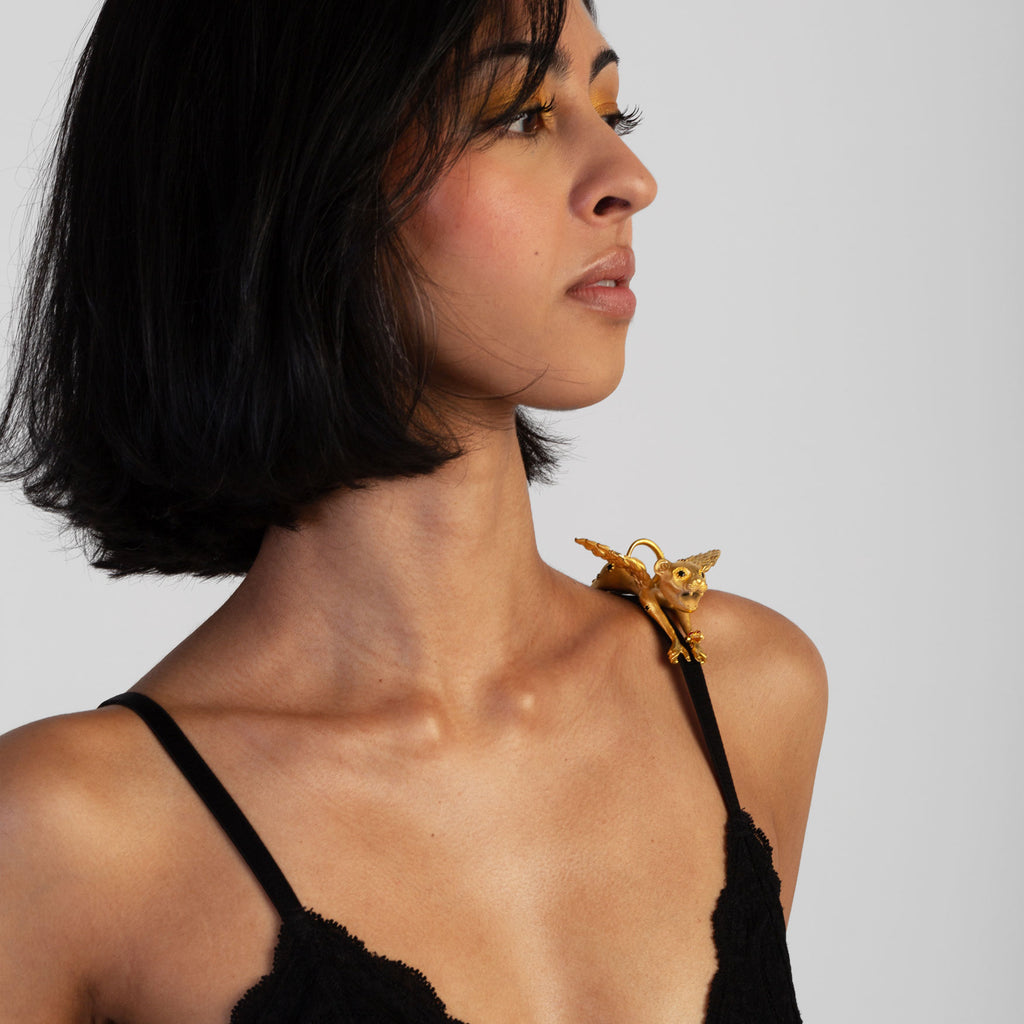 La Cheetah Mythique Shoulder Accessory / Gold Plated Brass & Black Spinel Spots
