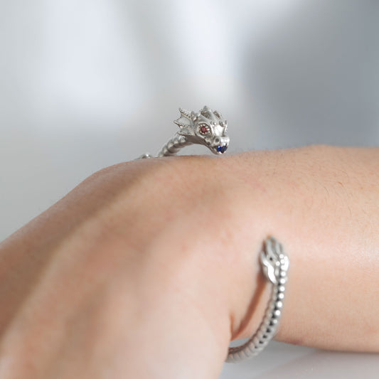 La Dragonne Bangle / Silver & Biting A Gem