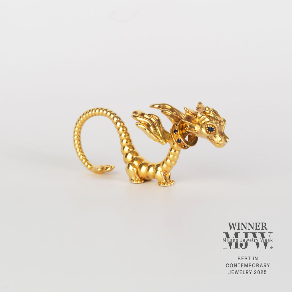 La Dragonne Long Ring / Gold Vermeil & Sapphire Collar