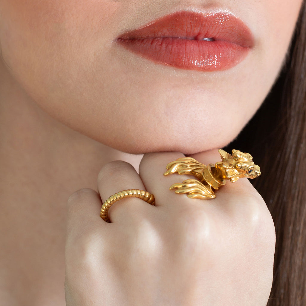 La Dragonne Long Ring / Gold Vermeil & Plain Collar