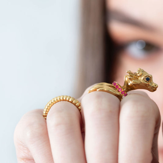 La Dragonne Long Ring / 18K Gold & Ruby Necklace - Price on Request