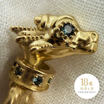 La Petite Dragonne wearring a Collar / 18K Gold Ring & Standing Sculpture
