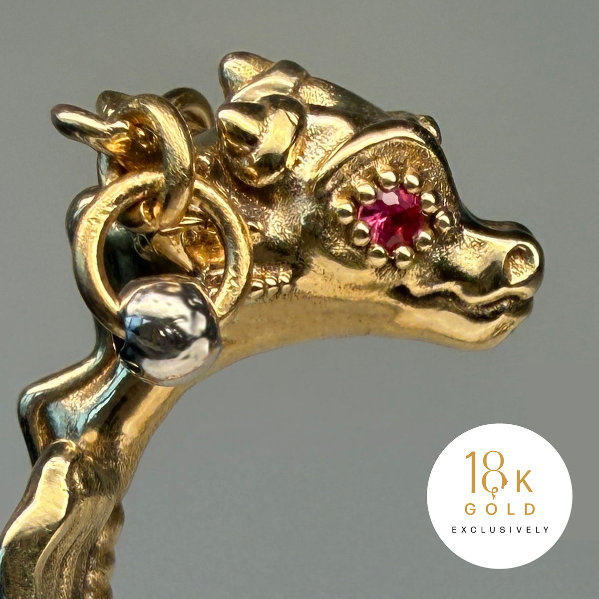 La Petite Dragonne wearing Earrings / 18K Gold Ring & Standing Sculpture