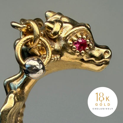 La Petite Dragonne wearing Earrings / 18K Gold Ring & Standing Sculpture