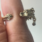 La Petite Dragonne wearing Earrings / 18K Gold Ring & Standing Sculpture